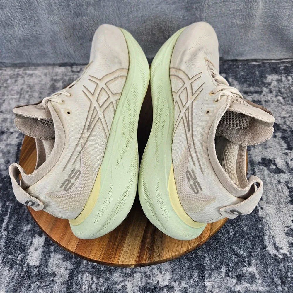 Asics Gel-Nimbus 25 Shoes Womens Size 9.5 Ivory Green Athletic Running Sneakers
